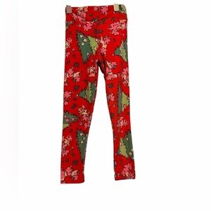 LuLaRoe Kids Red and Green Patterned Leggings with poodles